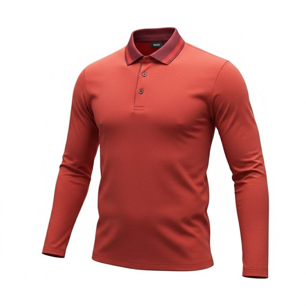 BOSS Mens Orange Long Sleeve Shirt With Knit Collar Size M NWOT